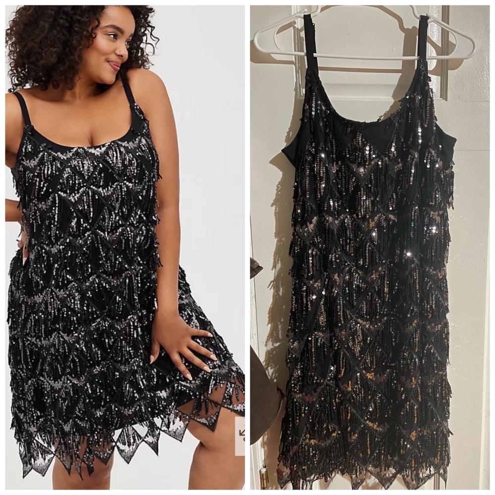 Torrid sequin beaded fringe sleeveless dress